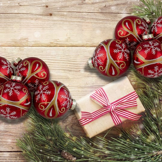 4ct. 2.5" Red and Gold Glass Hanging Christmas Ball Ornaments